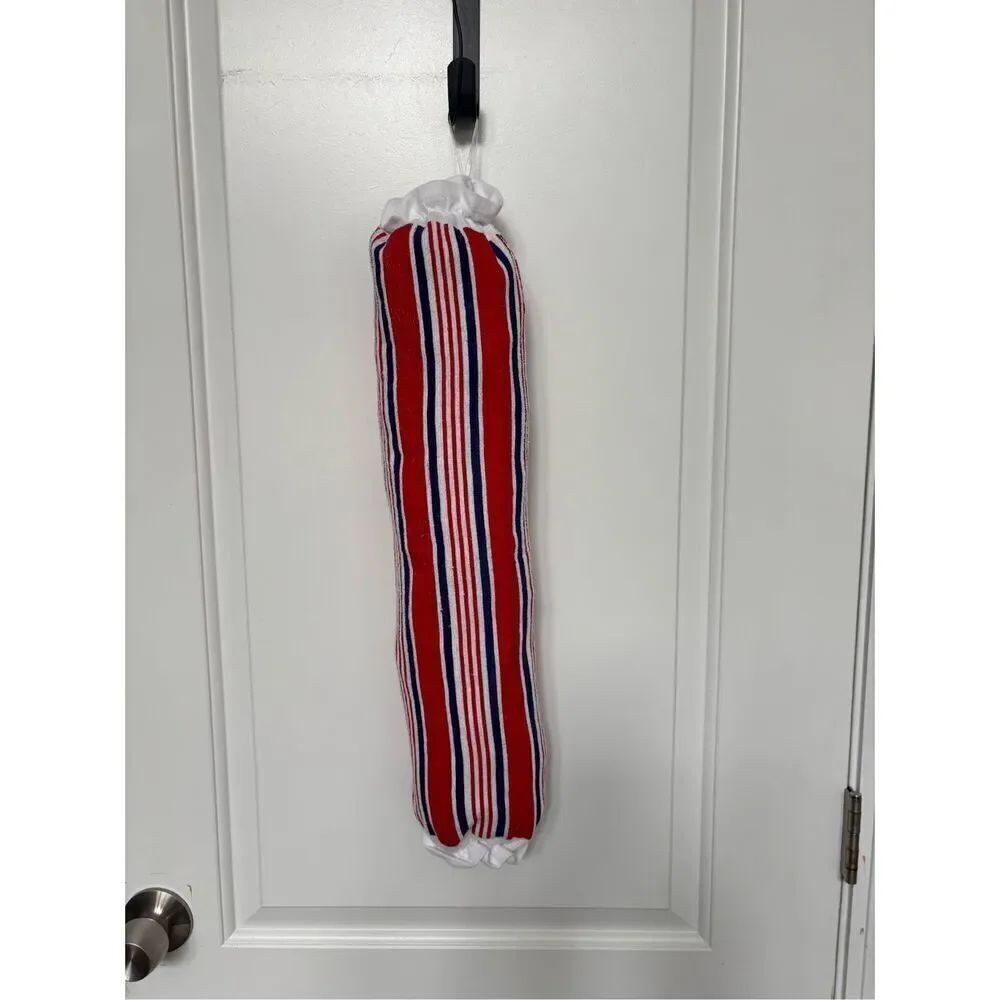 Handmade Plastic Bag Holder- red/blue stripes